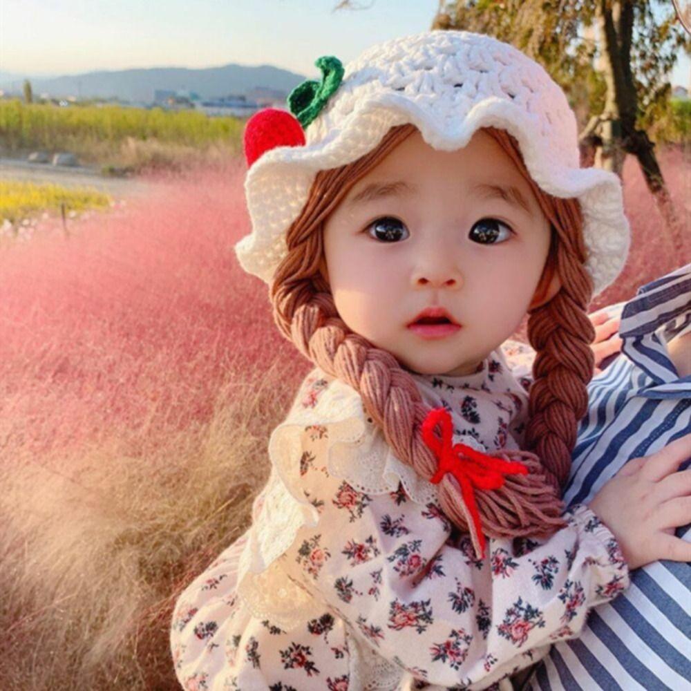 Handmade Knitted Kids Wool Cap Pink Bow Photoshoot Kids Wool Cap Crochet Hat Caps  Bebe Photography