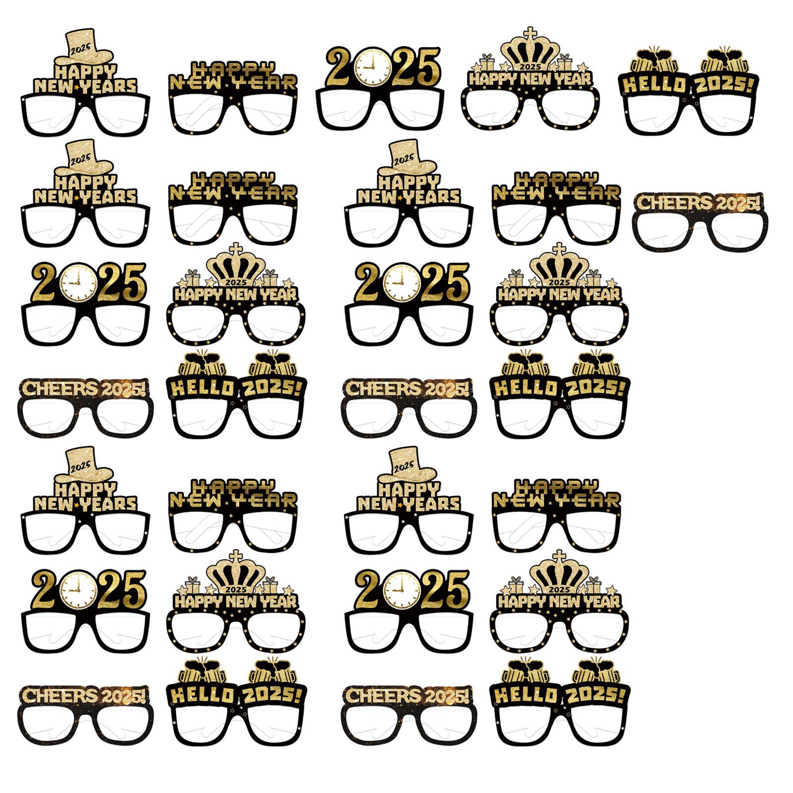 

Упаковка из 30 бумажных 3D-очков для празднования Нового года 2025 года. Очки ручной работы. Складные очки. Стильный реквизит для фотосессий на вечеринке.