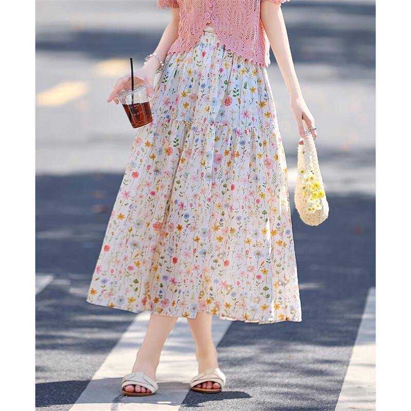 Women s Floral A-Line Midi Skirt L