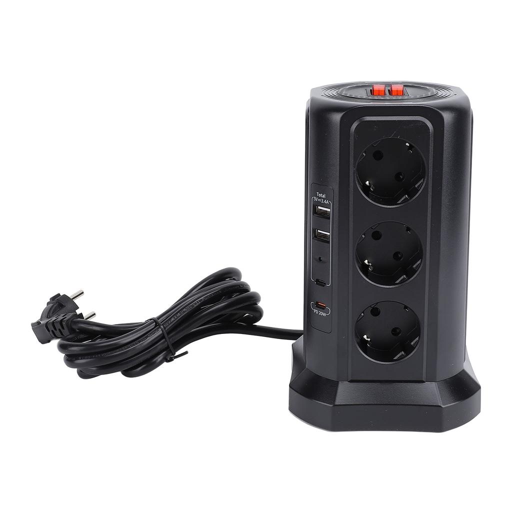 Tower Power Strip with Protector Switch Multiple Ports Vertical Space Saving Electric Tower Power