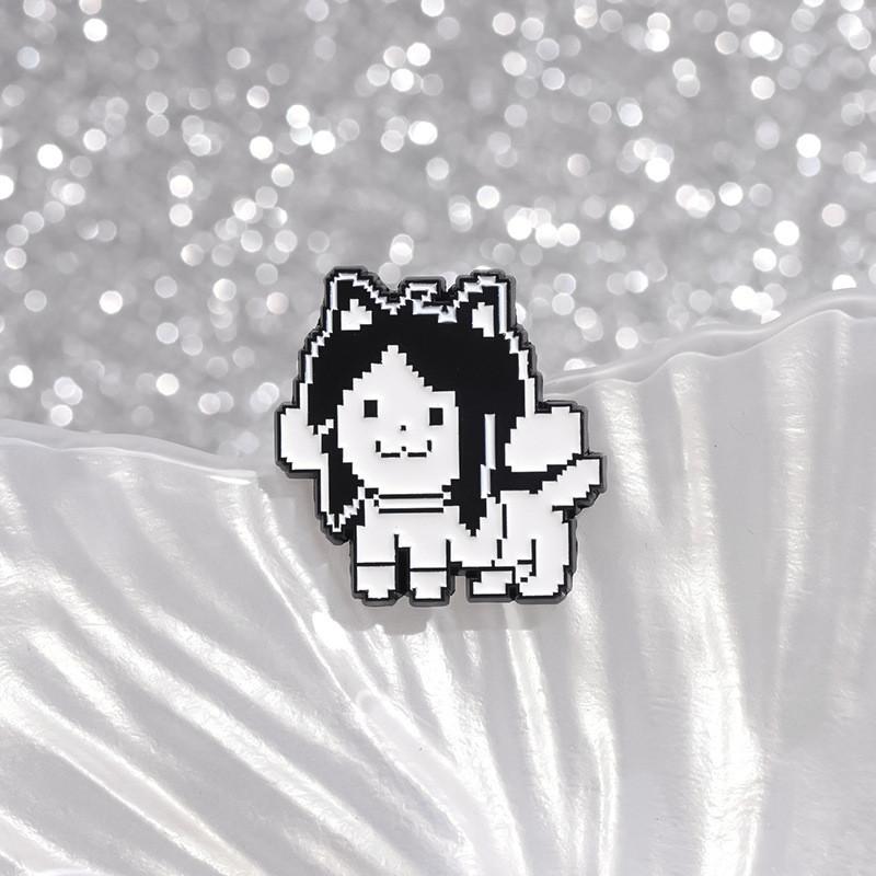 Black Eyecatching And White Pixel Art Cat Enamel Badge Playful Animal Pin Alloy