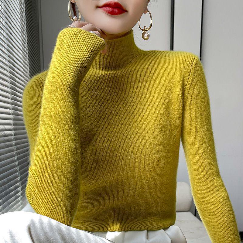 Women's Knitwear Sweater: Half-High Neck, Slim Fit Long Sleeve Top for Autumn/Winter