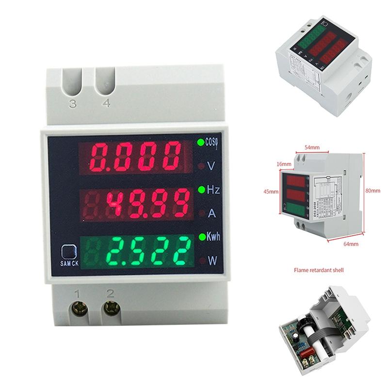 AD23-D52-2058 Wattmeter Din Rail Volt Current Meter Power Factor Digital Meter AC80-300V Multi-Function Kwh Hz Meter 0-100A