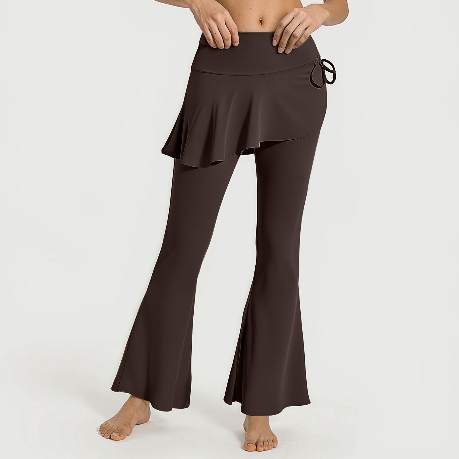 

Women s 2-in-1 High Waisted Wide Leg Pants, Casual Solid Color Sports Pants, Yoga Pants S коричневый