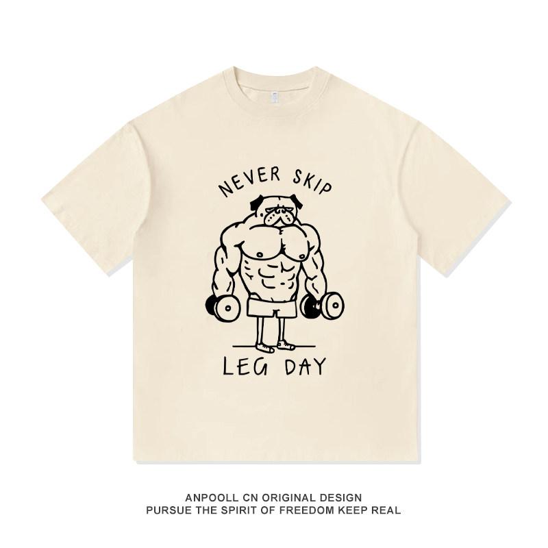 Leg Training Day Fitness Gym Muscle Dog Print Loose ShortSleeved TShirt 100 Cotton Mens and Womens Summer Casual Shirt