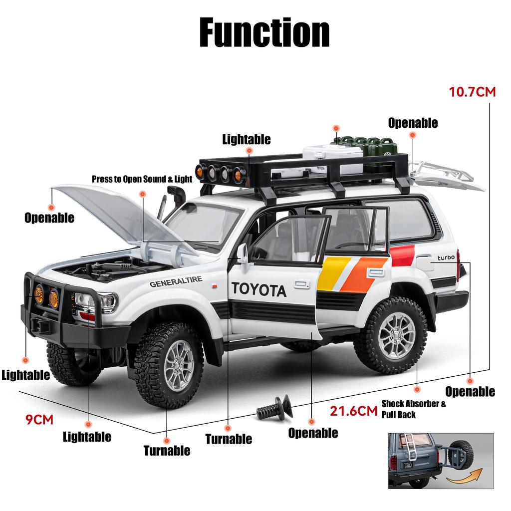 1/24 Toyota Land Cruiser LC80 Advanture Camping SUV Toy Car Diecast Metal Alloy Miniature Model Collection Gift for Boy Children