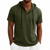 Men’s Short Sleeve Hooded T Shirt with Button Placket Casual Pullover Lightweight Drawstring Hoodie Top for Everyday Wear