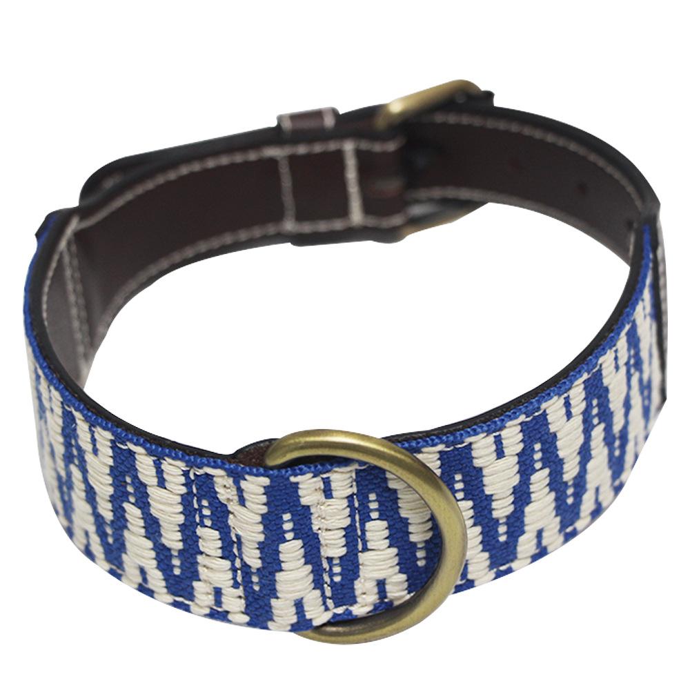 New Luxury Retro Knitted Embroidered Leather Dog Collar Soft and Adjustable Cowhide Dog Collar