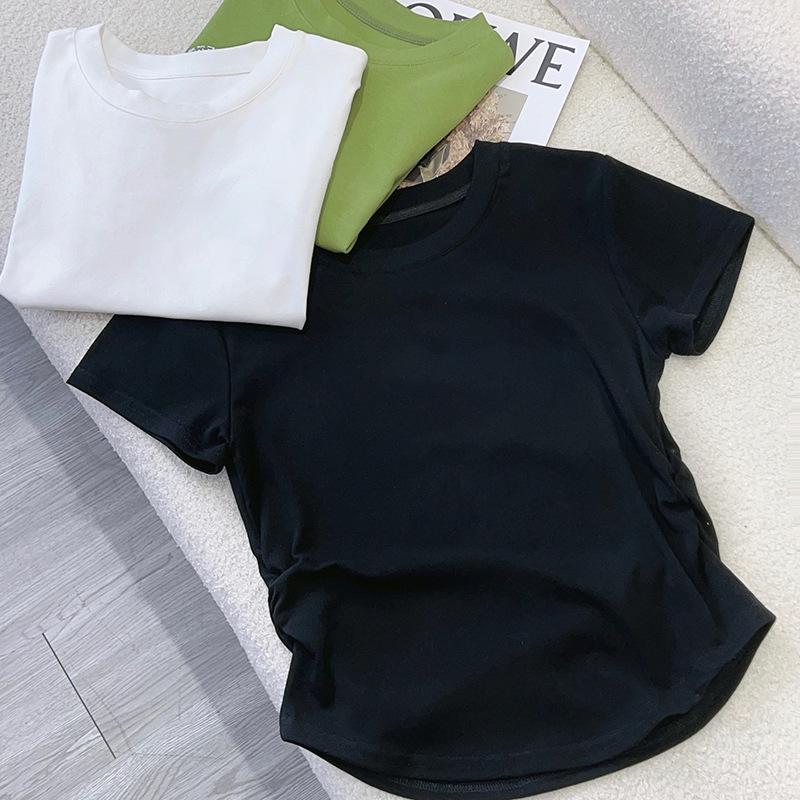 Women's Pure Cotton Short Sleeve T-shirt, 2025 Summer Korean Style Slimming Fashion Top
