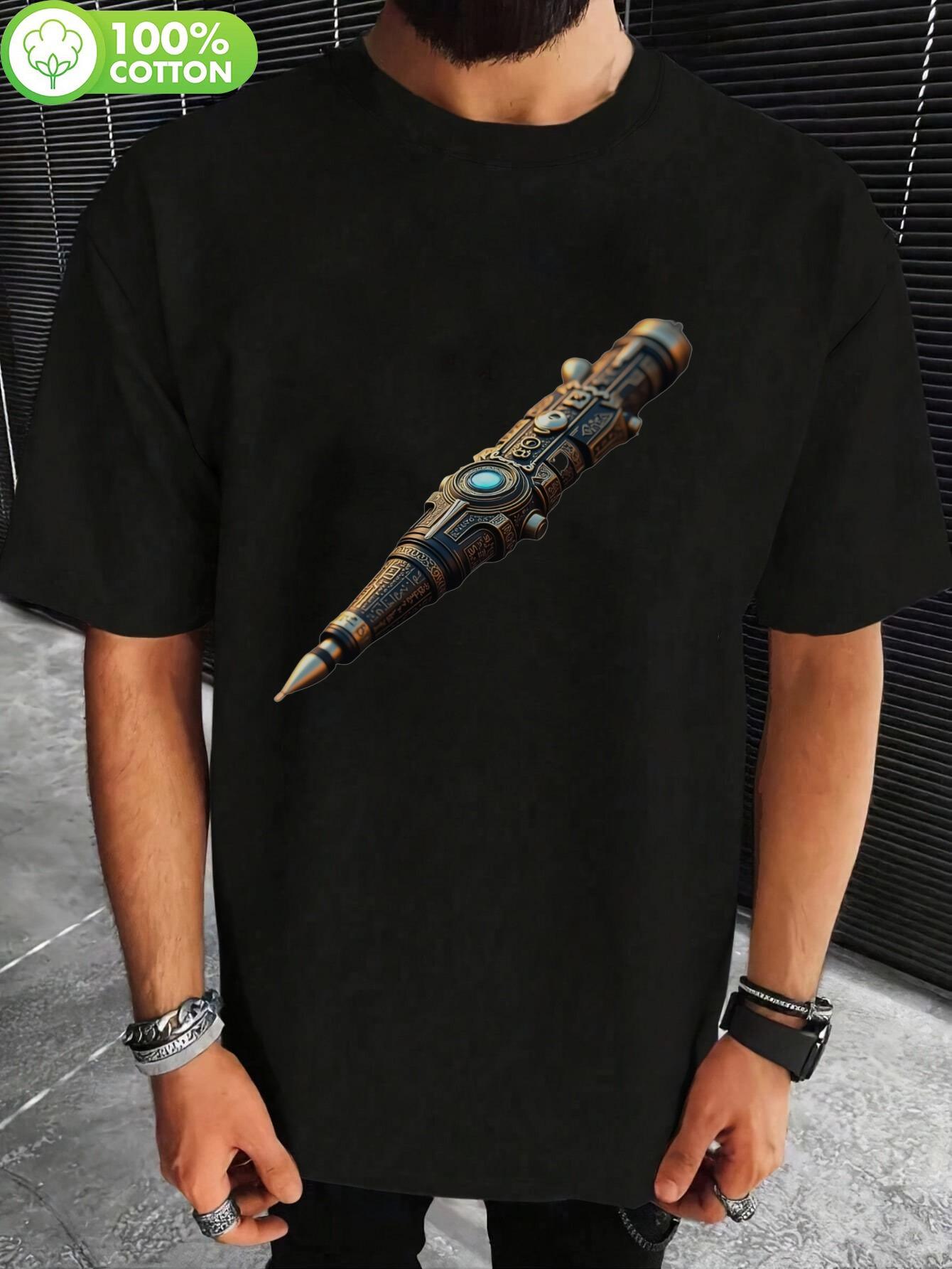 100% Cotton Breathable Short-Sleeve Tshirt with Sci-Fi We... L