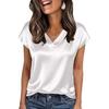 Women's Solid Color Satin V-neck Pullover Top - Spring/Summer Casual Business Style