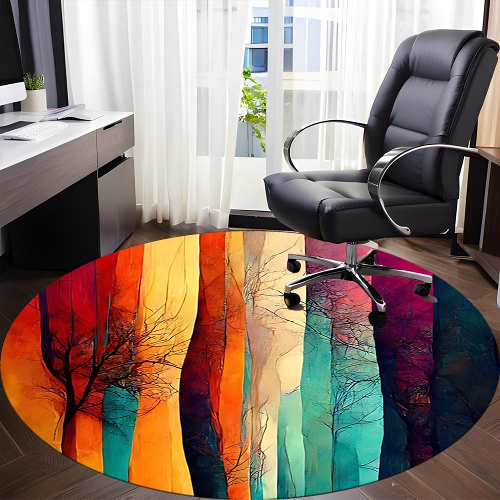 1pc Colorful Forest Office Round Area Rug, Indoor Mat Suitable ForOffice, Under Office Chairs Bedroom Living Room Home Decor, Room Decot054