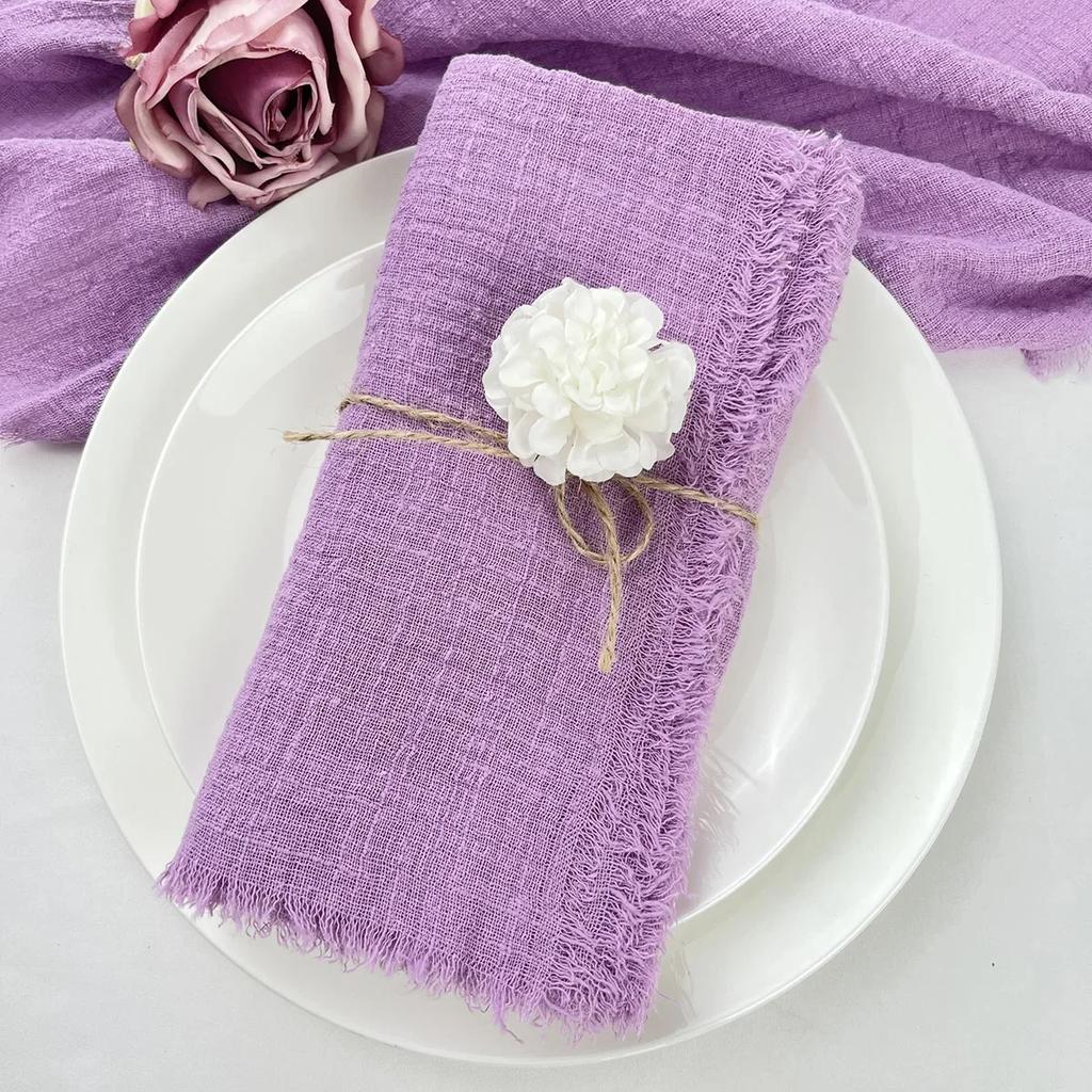 10Pcs 32x32cm Handmade Cloth Napkins with Fringe, Delicate Rustic Decorative Table Napkins for Wedding/Dinner/Party