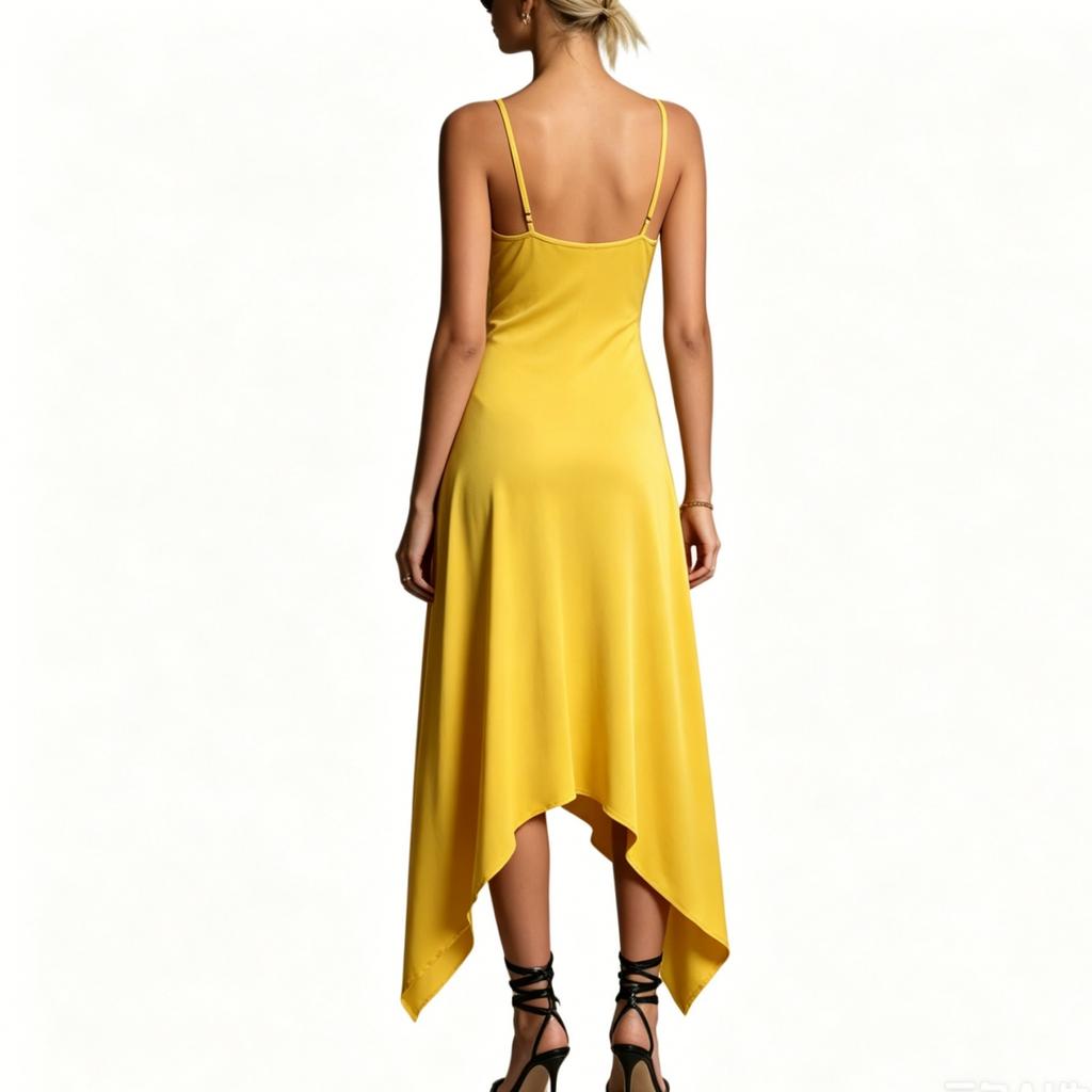 Women's Summer Sleeveless Dress Spaghetti Strap Irregular Hem High Split Backless Midi Dress Casual Beachwear