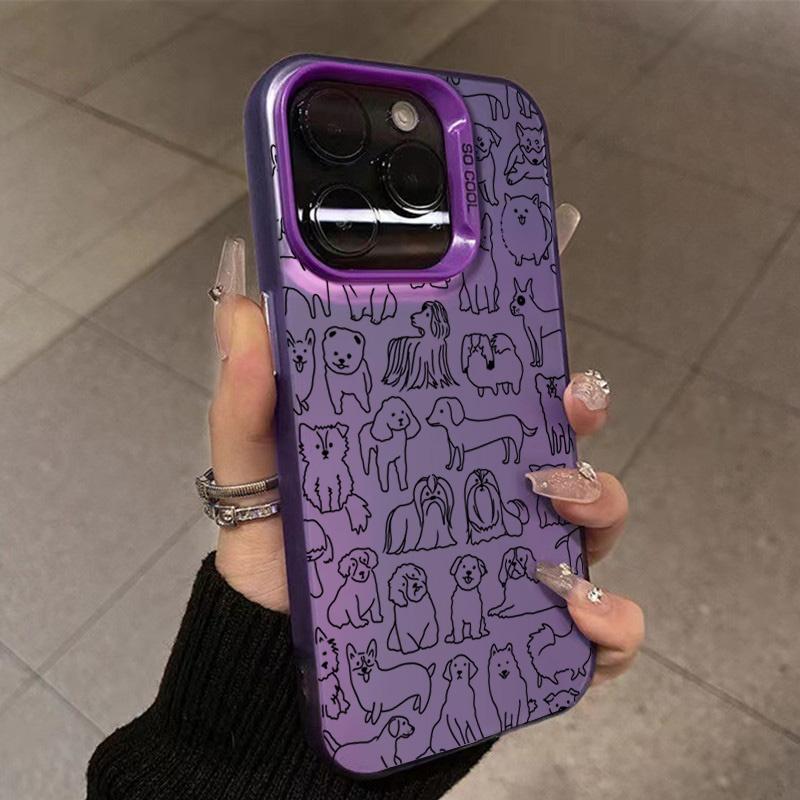 Funny Graffiti Dogs Phone Case For iPhone 15 16 Pro Max 14 13 12 11 X XS XR 7 8 Plus SE 2 3 Electroplate Silver IMD Cute Cover