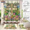 4pcs Easter Cartoon Rabbit Cross Print Bathroom Set 180x180 Waterproof Shower Curtain 12 Hooks Floor Mat Toilet Mat U-Shaped Mat