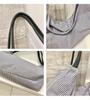 Gestreifte Canvas-Schultertasche im koreanischen Stil für Damen - Handtasche mit großem Fassungsvermögen für modische Pendler