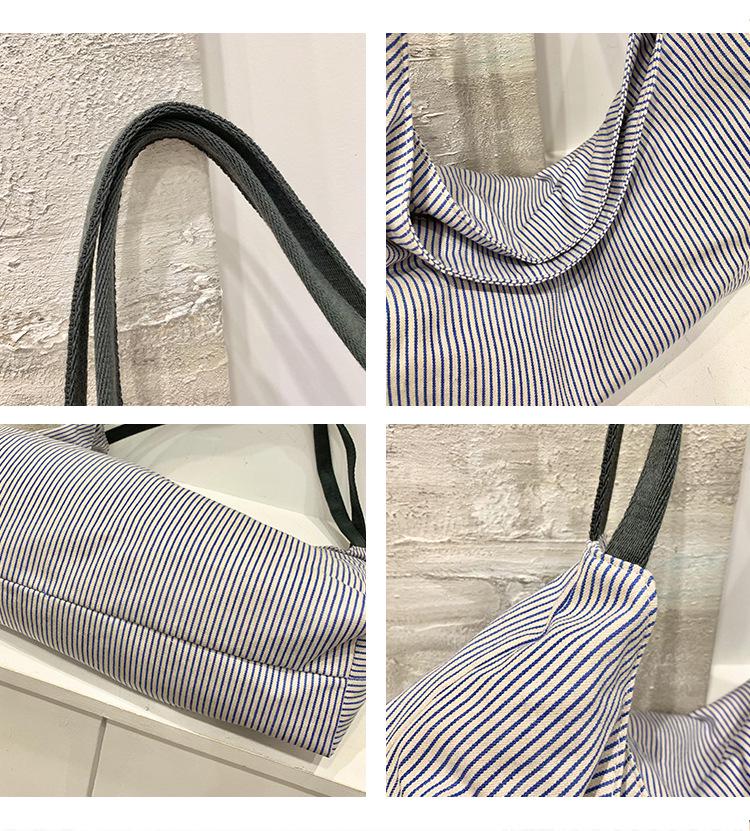 Gestreifte Canvas-Schultertasche im koreanischen Stil für Damen - Handtasche mit großem Fassungsvermögen für modische Pendler