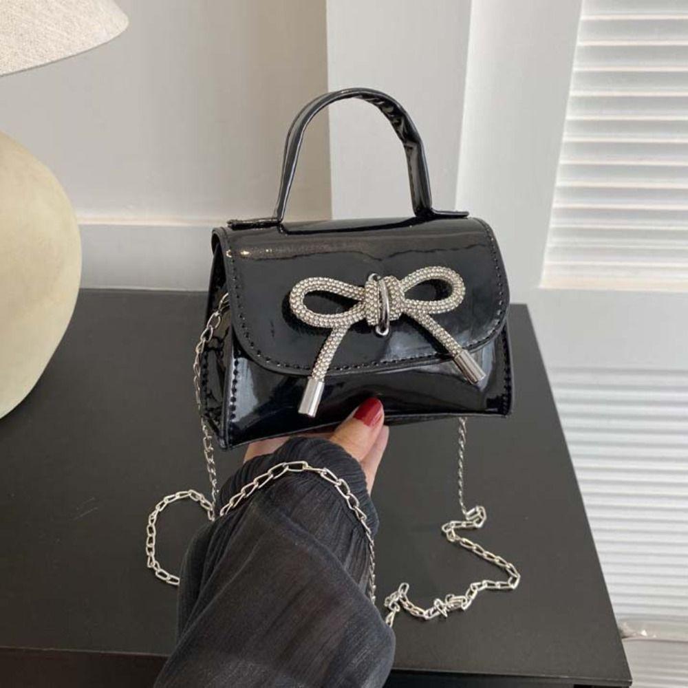 

Handbag Rhinestone Bowknot Shoulder Bag Crystal Small Message Bag Streetwear чёрный