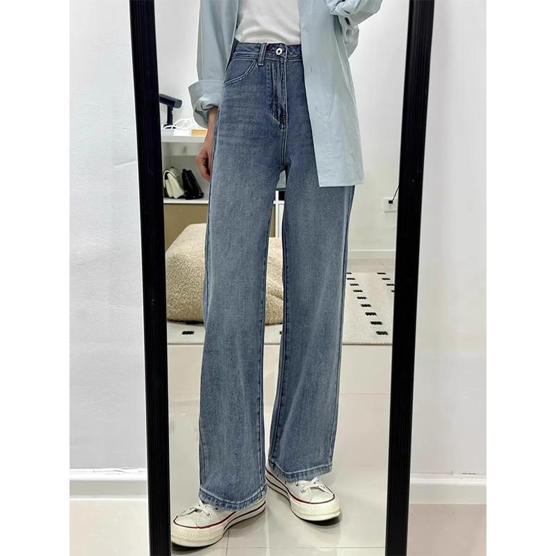 White narrow wide-leg jeans women's autumn and winter velvet m loose straight hip covering and thin casual pants