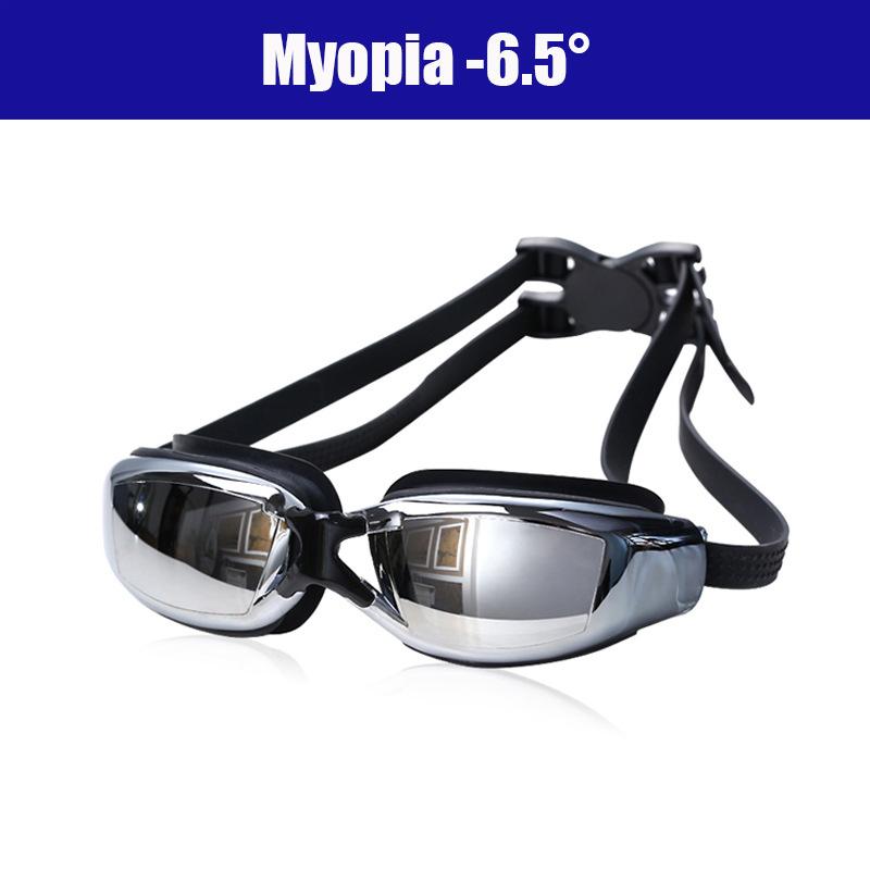 Adult -1.5 To -8.0 Myopia Electroplated Black Color Swim Glasses Waterproof Anti Fog Swim Goggles