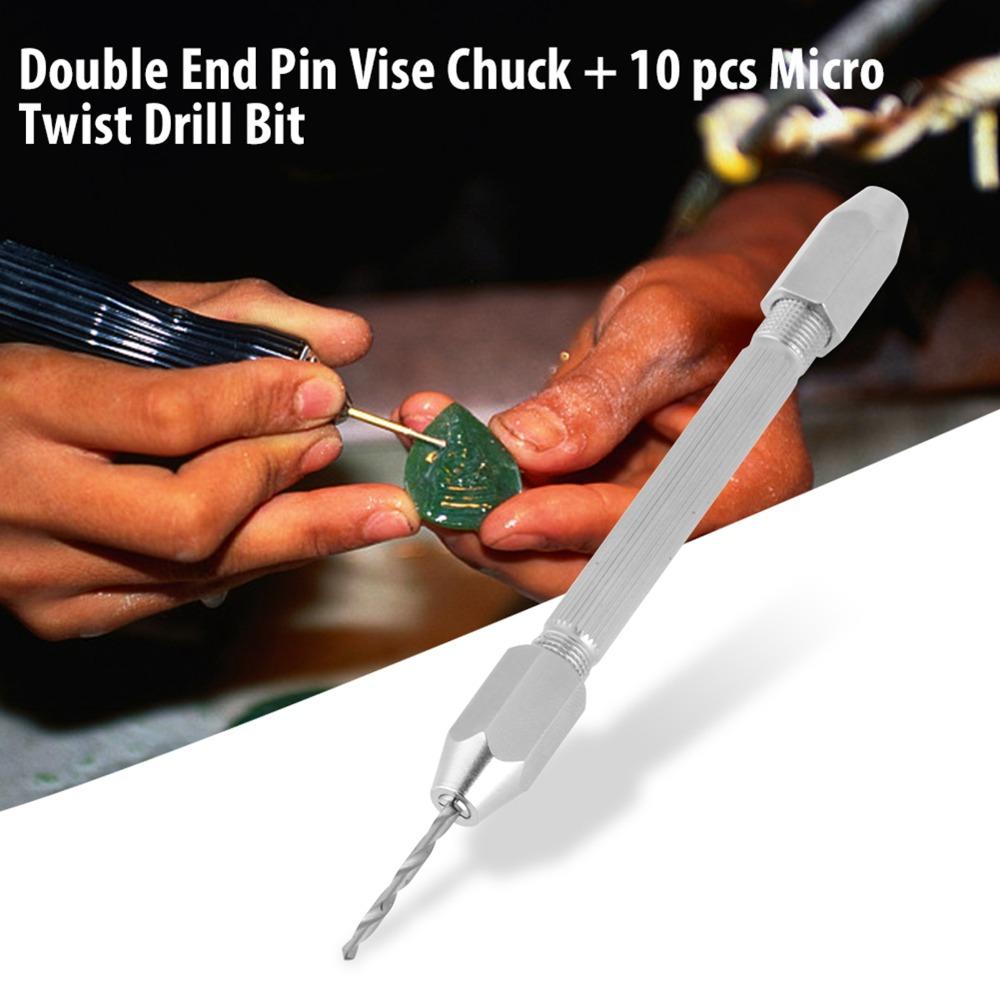 10pcs Double Ended Chuck Micro Twist Drill Bit Set Jewelry Watch Repair Tool Jewelry Making