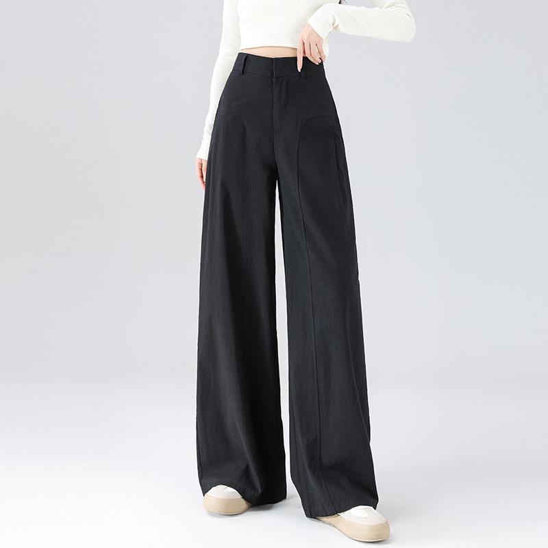 2026 Spring High-Quality Cotton Linen Wide-Leg Pants - Plus Size, High Waist, Versatile, Casual, and Floor-Length for Women