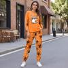 Women's Casual Sweatshirt and Jogger Set with Halloween Print, Round Neck, Loose Fit, Chest Pocket