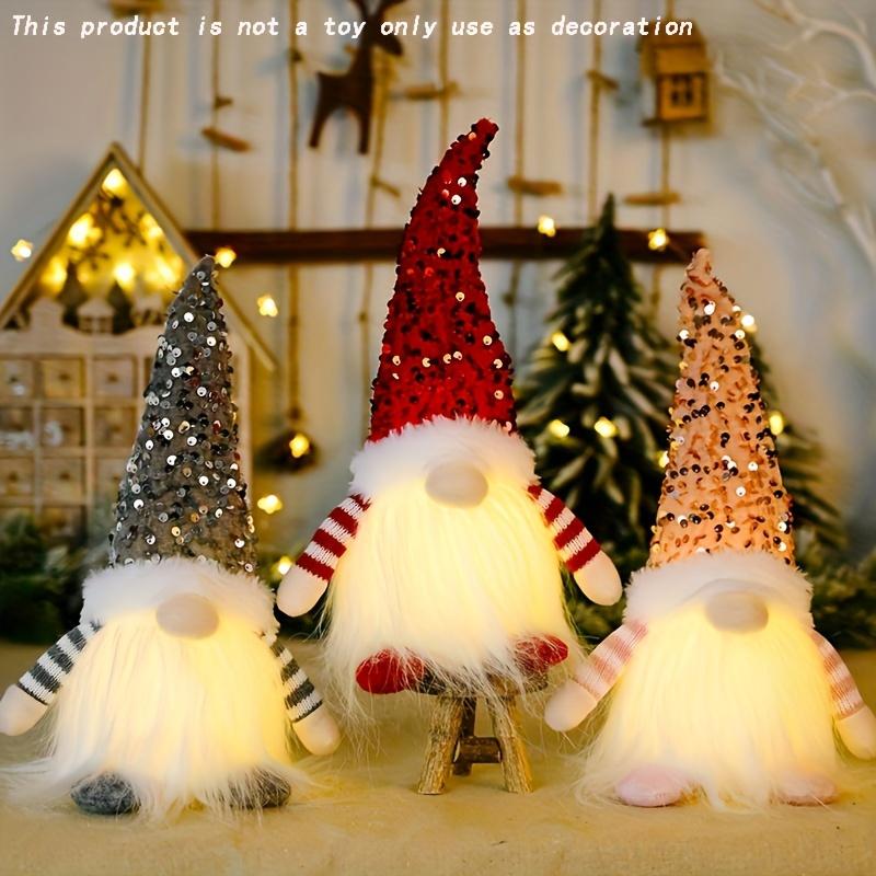 3 Pezzi Pupazzi Natale Paillettes con Luci Renna, Ornamenti Pupazzi Natale Luminosi Senza Volto, Decorazioni Natale, Coppia Gnomi Pupazzo Ornamento,