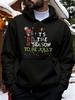 Unisex Christmas Print Hoodie with Kangaroo Pocket And Drawstring - Warm Pullover for Spring And Autumn, Casual Hip-Hop Style Layered Hoodie, Regular