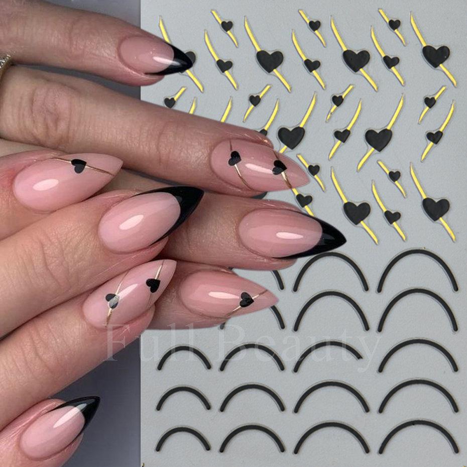 Nail Art Stickers Ins Valentine's Day Black And White Love Hot Stamping Lines Smile French Adhesive Nail Stickers