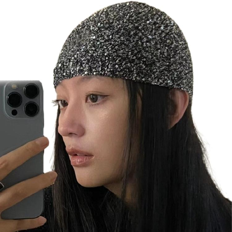 

Glittering Beanies Hat for Adult Carnivals Party Costume Hat Knitted Sequined Hat 1 чорний