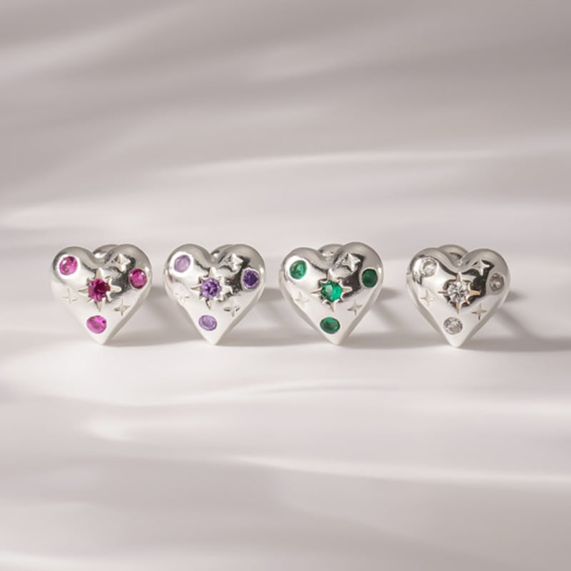 JEWNEL (1+1)Silver925 Point Cubic Vintage Heart Silver Piercing (4 Colors)