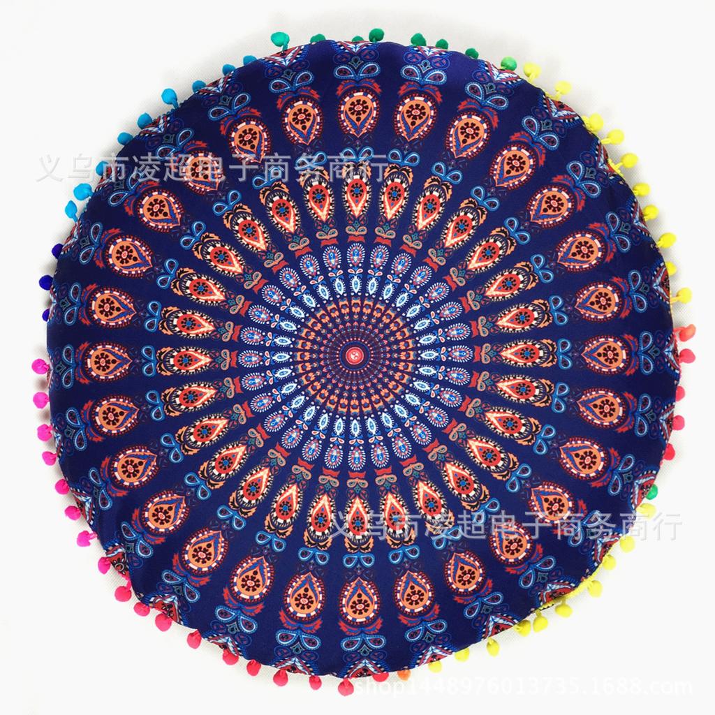 Bohemian 43cm/80cm Round Pillow Case Mandala Pattern Cushion Cover Indian Elephant Retro Meditation Floor Decorative Pillows