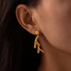 Qiong Yao Gold-Plated Irregular Tree Branch Dangle Earrings, Stainless Steel Studs, Colorfast Design