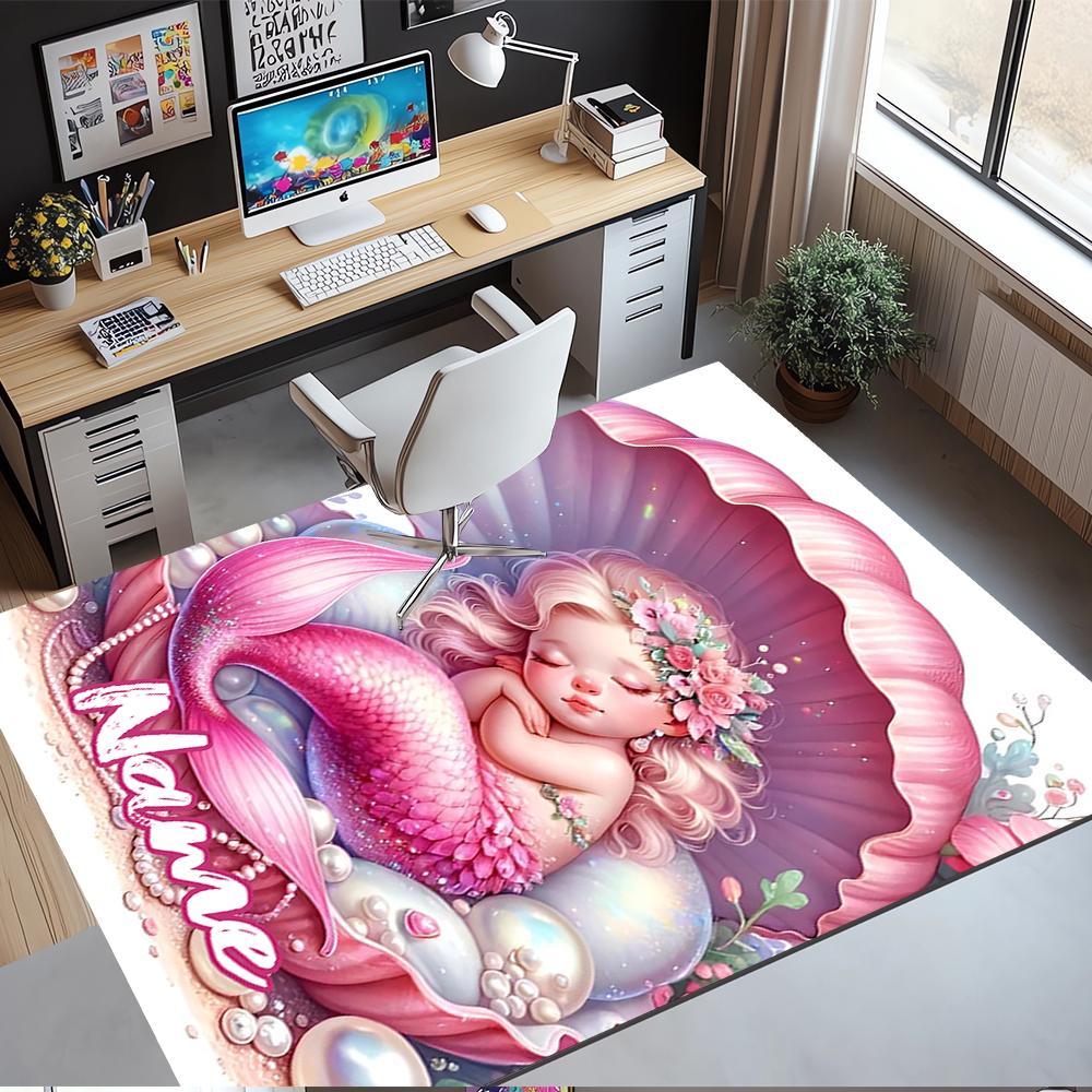 Custom Name Mermaid Printed Carpet,Rug for Office Chair Living Room Bedroom Kitchen Room Decor Gifts.