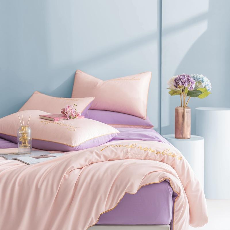 Premium Sense 120S Long-Staple Cotton Pure Cotton 4Pcs Set Cotton Embroidered Quilt Cover Bed Sheet Sleeping Naked Skin-Friendly Bedding