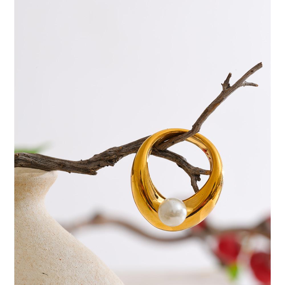 Eetit Glossy Stainless Steel Simulated Pearls Finger Ring Hypoallergenic Metal Minimalist Chic Jewelry Accessories