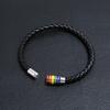 Handgeflochtenes LGBT Lederarmband für Damen Herren Gay Pride Regenbogen Charms Armband Magnetischer Verschluss Armreif Partner Schmuck Geschenk