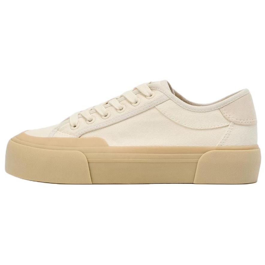 Zara Round Toe Lace-Up Low-Top Sneakers Women Sneakers Light-Beige 5411610002