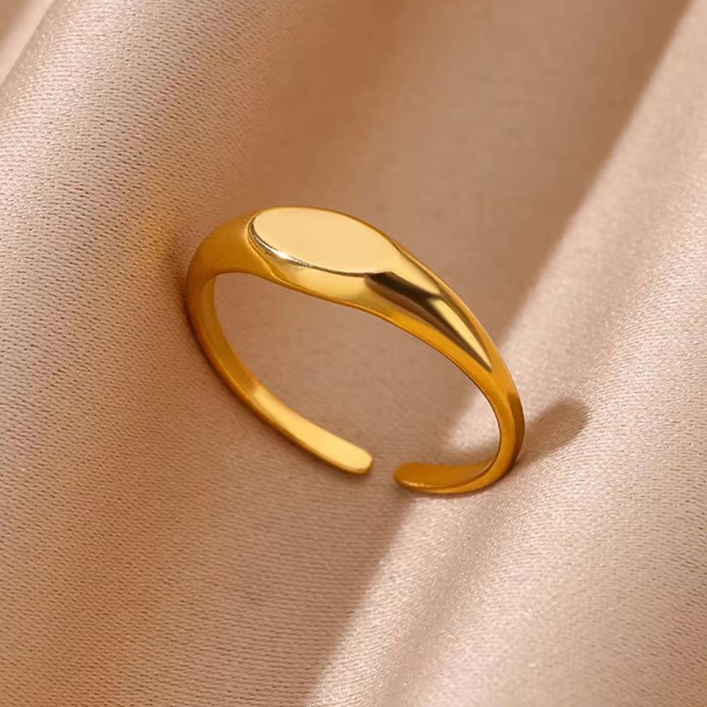 Stainless Steel Punk Irregular Wave Broad Surface Ring For Women Creative Gold Color Open Rings Waterproof Finger Jewelry Gifts