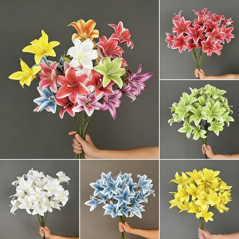 3 Heads Artificial Lilis Floral Arrangement DIY Flower Simulation Flowers Plastic Realistic Artificial Flowers Photography Props