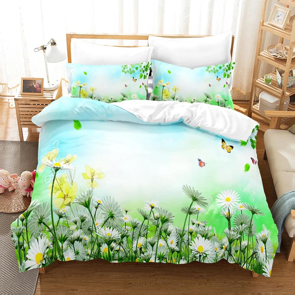 Pale Pink Duvet Cover Set Sakura Branch With Cherry Flowers Tender Japanese Spring Decorative Bedding Set King Size Green
