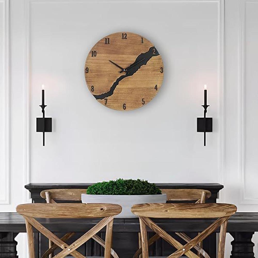 Non-Ticking Mechanism Wooden Wall Clock Cracked Wood Texture Rustic Wall Clock For Office