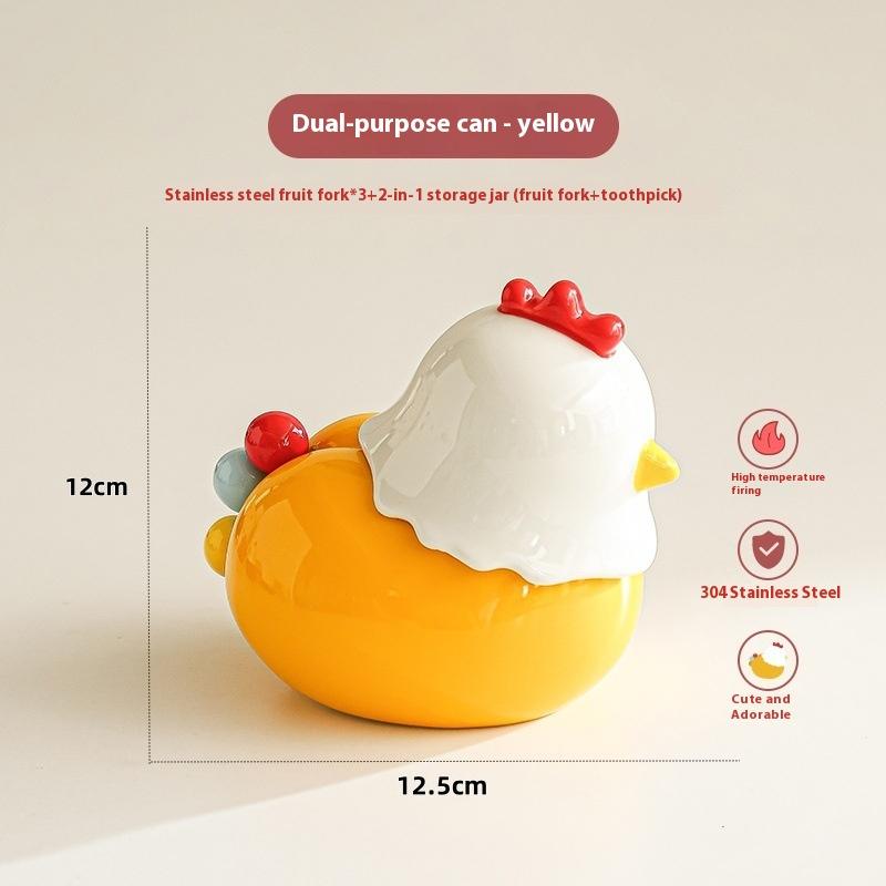 

Chicken Toothpick Box Rustproof Anti-Scald Dessert Salad Fork Decorative Fork Toothpick With Holder жёлтый