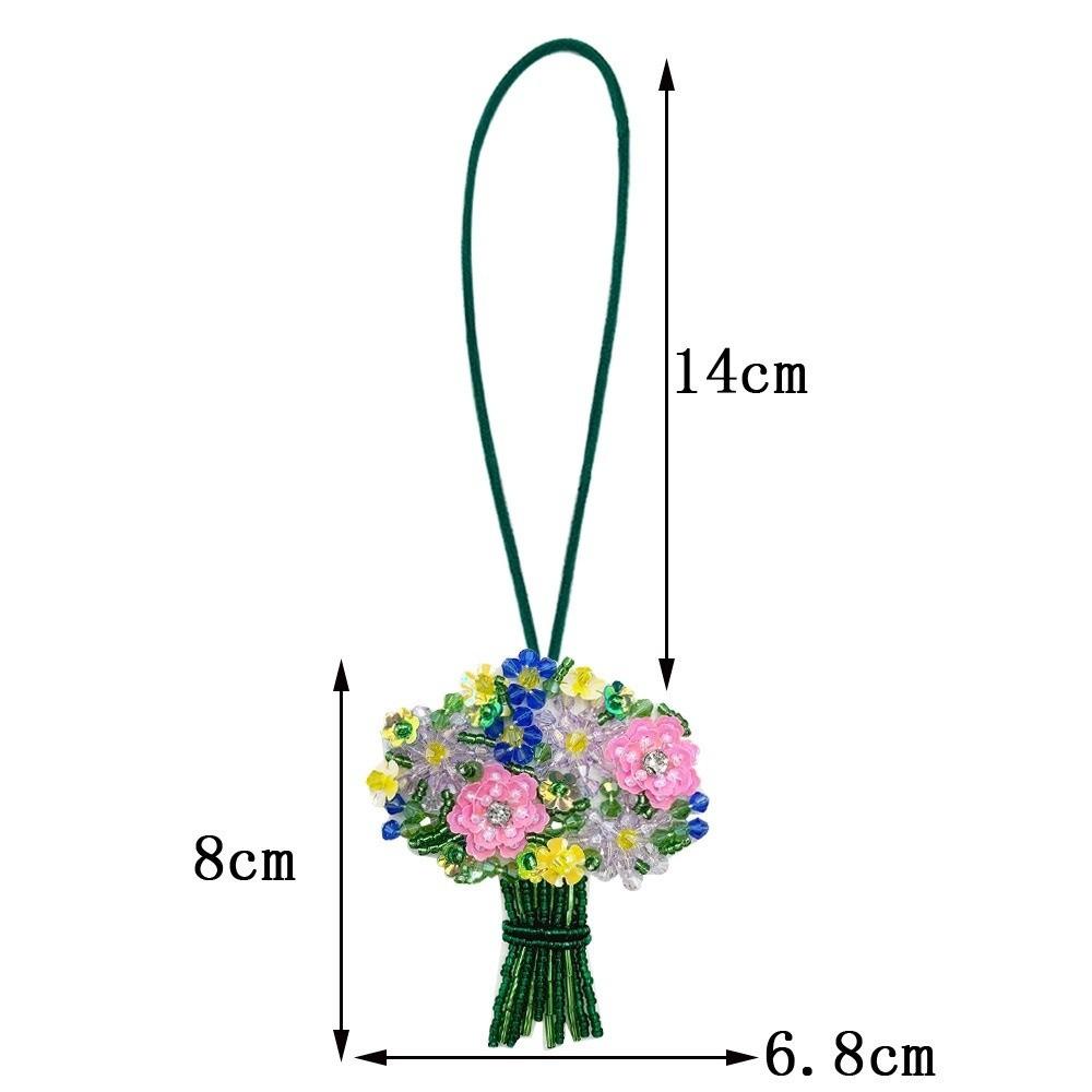 Fashion 3D Sequin Flowers Bouquet Beaded Pendant DIY Rhinestone Beads Keychain Lanyard Hanging Rope Handmade Bag Accessories