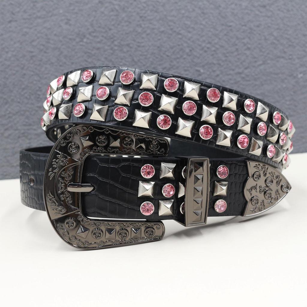 High-End Rhinestone Rivet Leather Belt - Women's Punk Hip Hop Rock Y2K Fashion Accessory