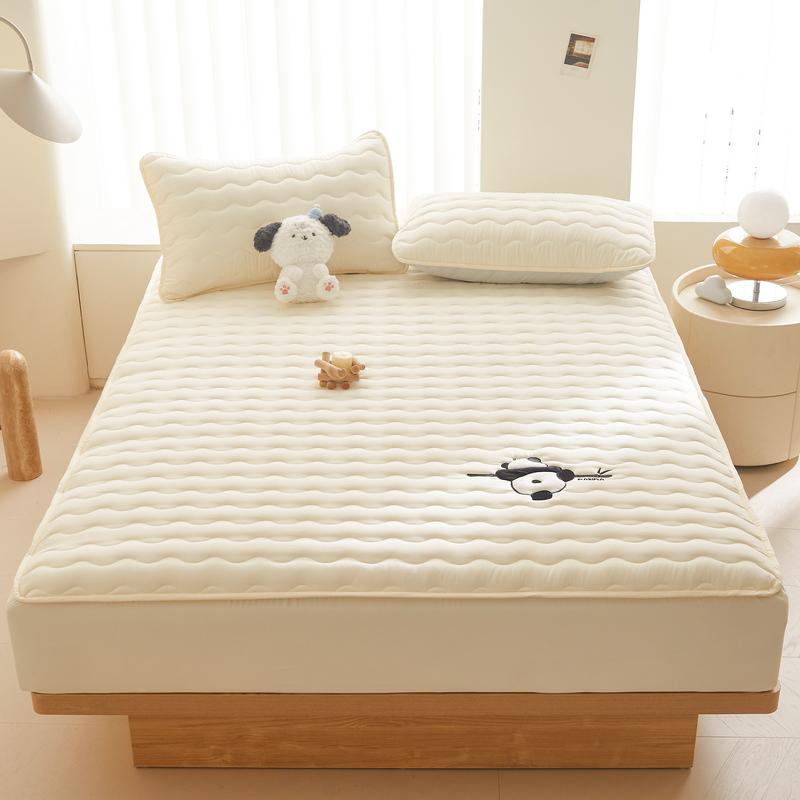 Cute Panda Embroidery Mattress Cover Soft Quilted Bed Pad Protector for Kids Girls Autumn Winter Fitted Sheets with Deep Pocket