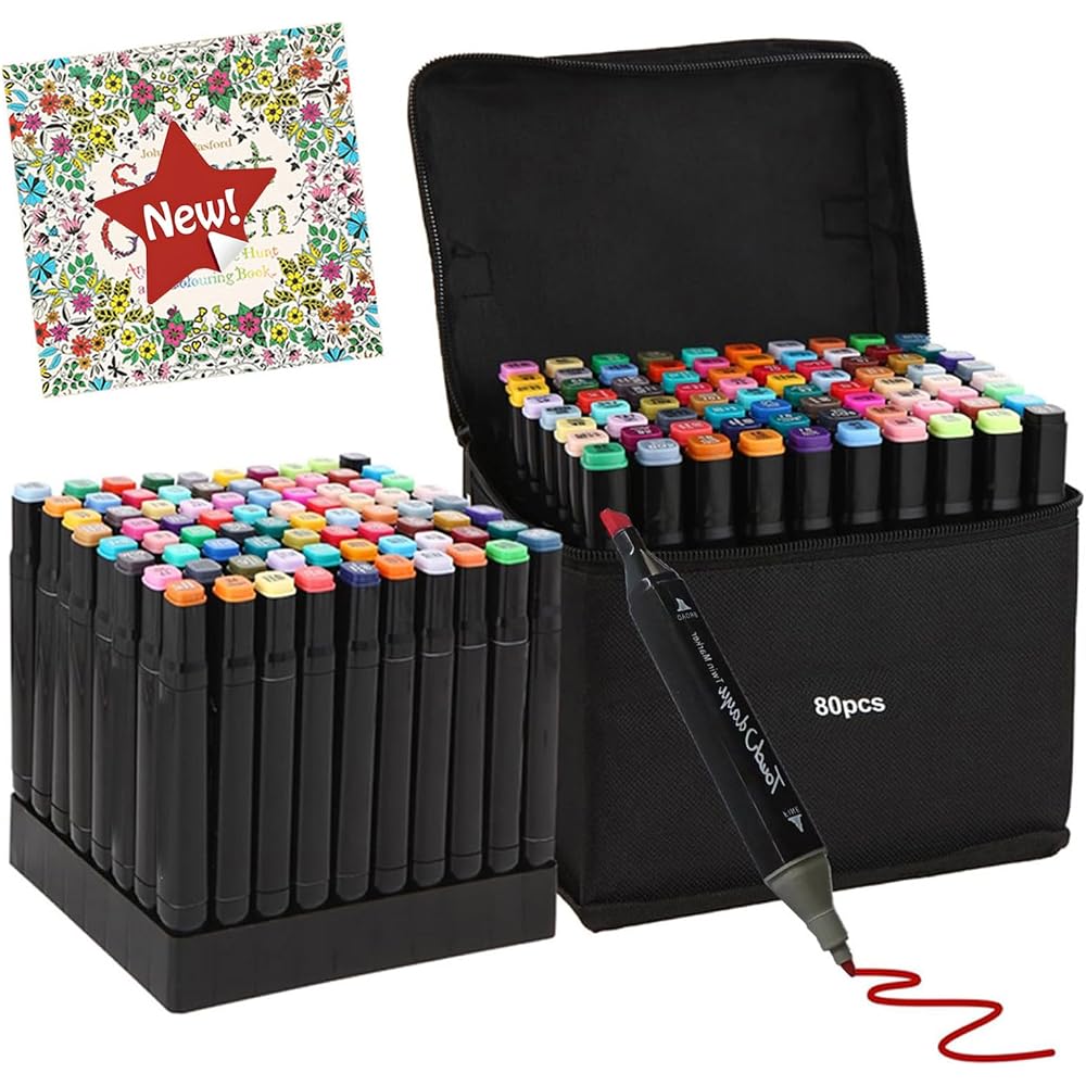 Illustration Marker, 80 Color Marker Pen Set, Watercolor Pen, Thick, Thin, Waterproof, Quick-dryi...