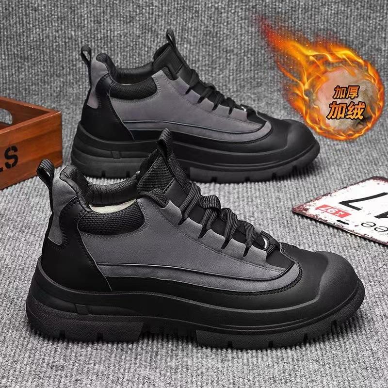 

2024 утолщенные мужские хлопковые ботинки большого размера зимние бархатные теплые ботинки износостойкие и нескользящие мужские ботинки зимние ботинки на толстой подошве мужские 39 серый